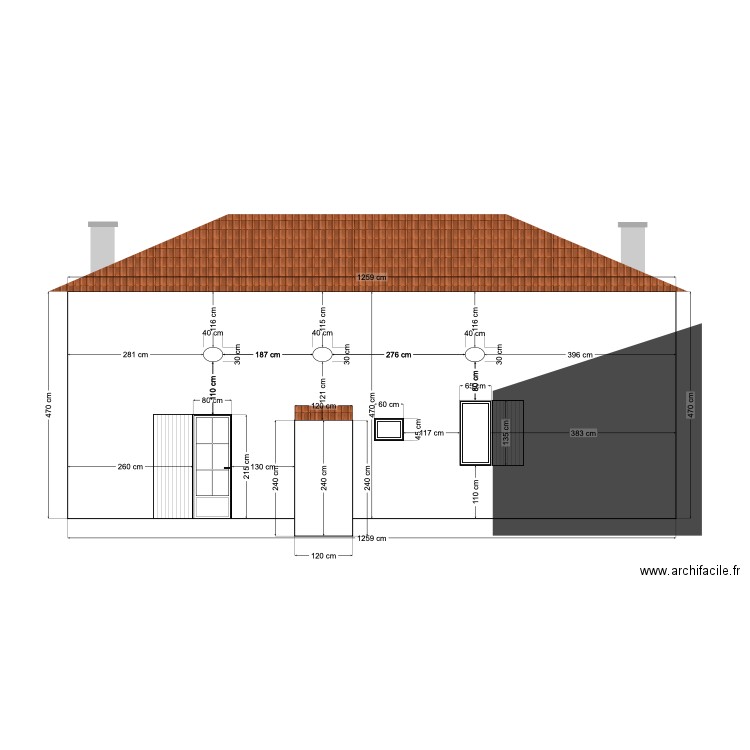 Façade sud projet. Plan de 0 pièce et 0 m2