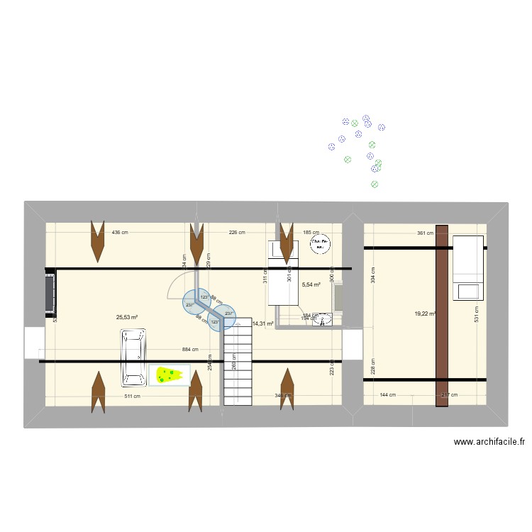 combles solution 1. Plan de 4 pièces et 65 m2