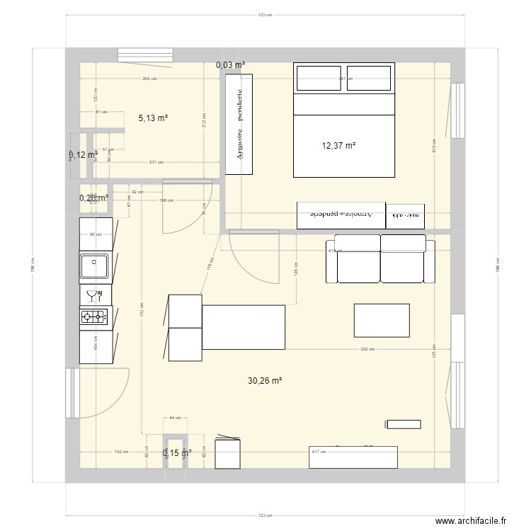 plan de rots. Plan de 7 pièces et 48 m2