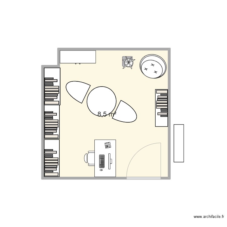 médiathèque. Plan de 1 pièce et 9 m2