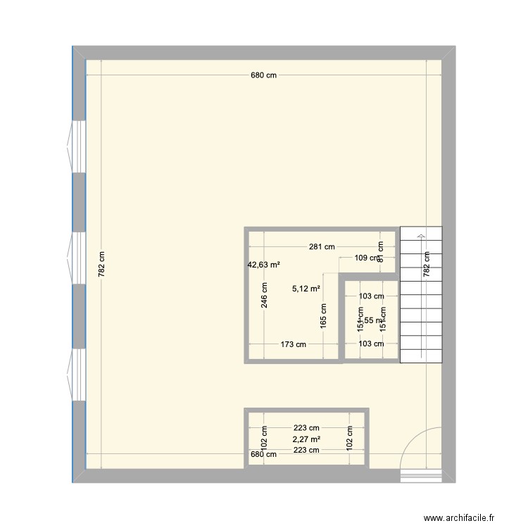 appartement 3 niveau 1 deuxième config. Plan de 4 pièces et 62 m2