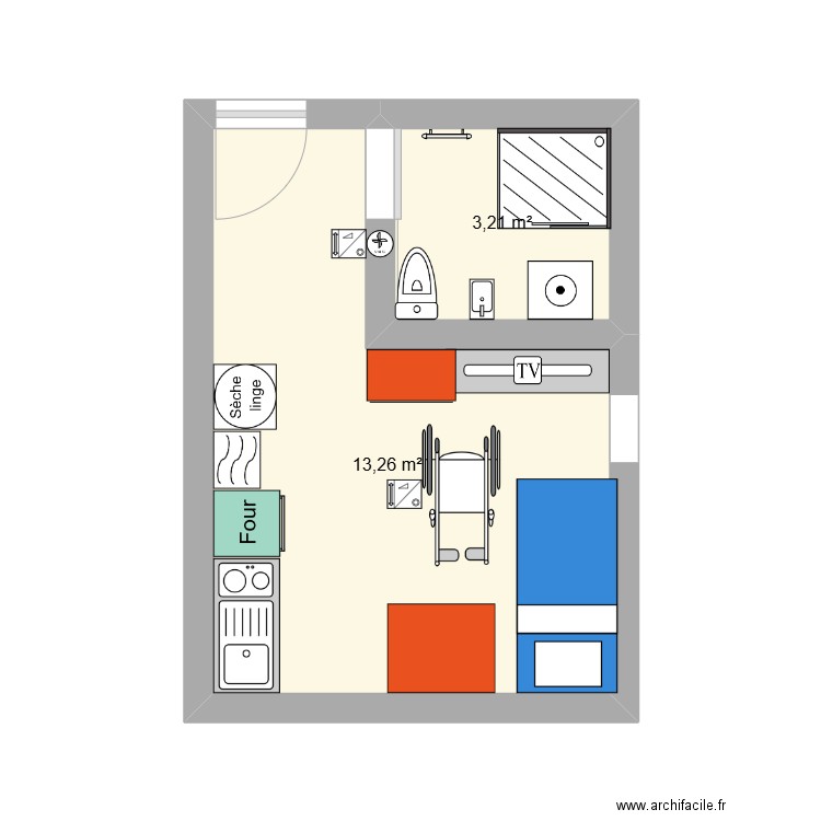 Plan pour personne en situation handicap. Plan de 2 pièces et 16 m2