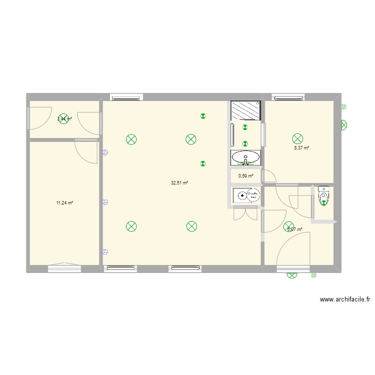 plan mp V1. Plan de 6 pièces et 62 m2