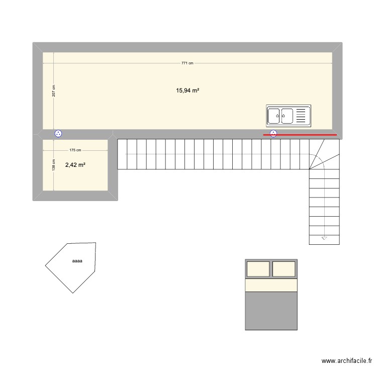 yvette. Plan de 2 pièces et 18 m2