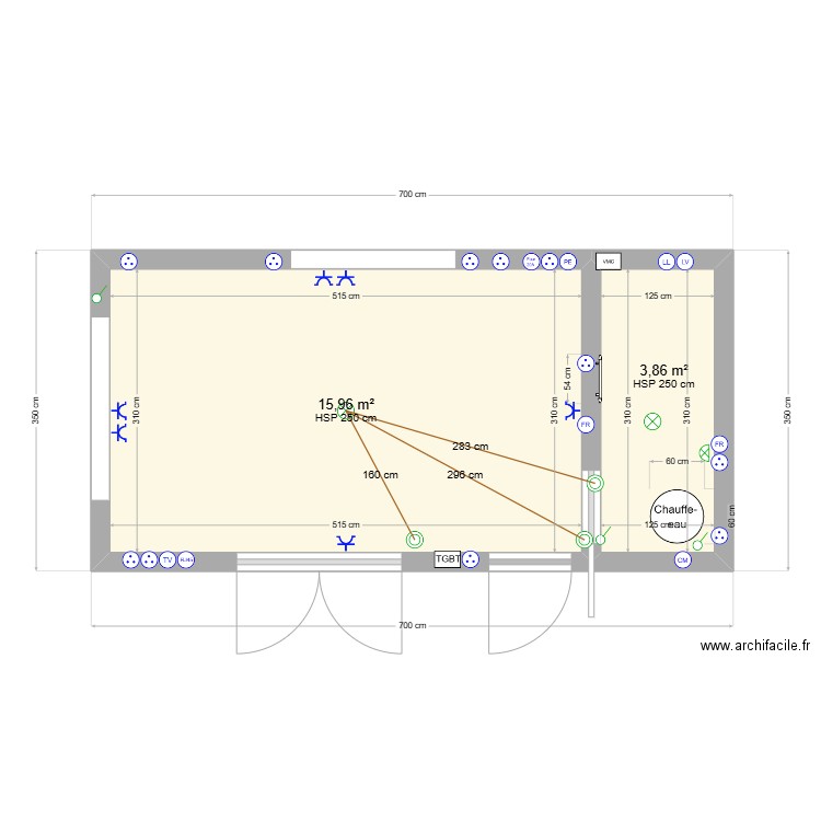 ELISE élec. Plan de 2 pièces et 20 m2