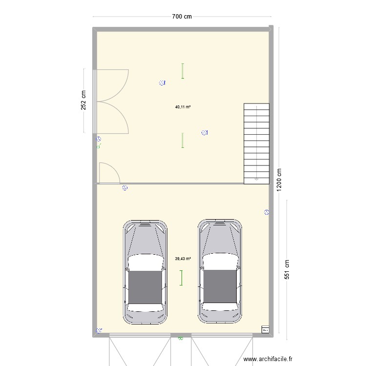 Garage. Plan de 2 pièces et 80 m2