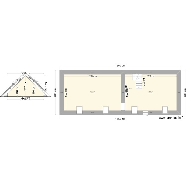 M.Salach étage. Plan de 2 pièces et 75 m2