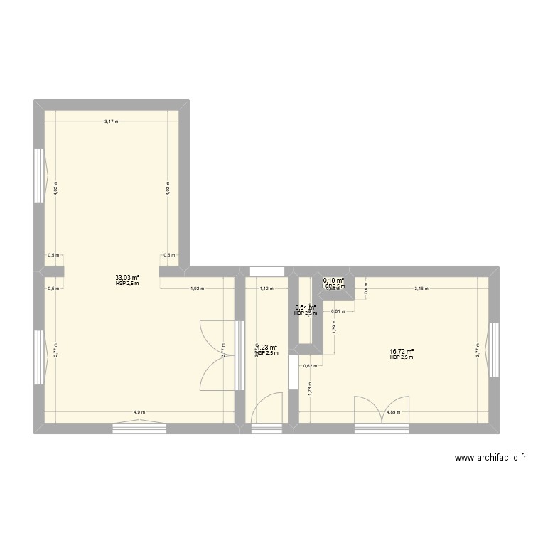 salon cuisine. Plan de 5 pièces et 55 m2