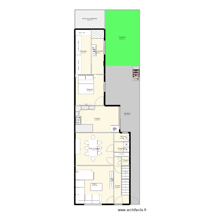 PROJET MAISON RDC. Plan de 14 pièces et 128 m2