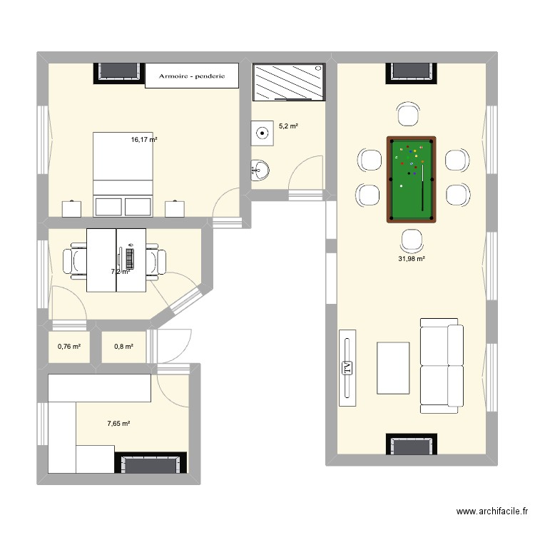 Chaillot. Plan de 7 pièces et 70 m2