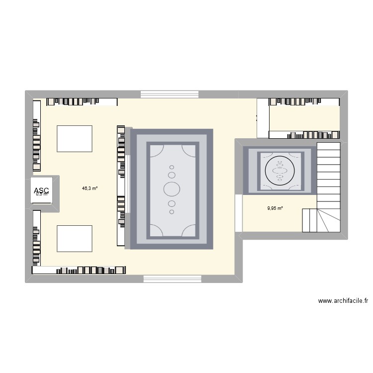 Sous-sol 2. Plan de 3 pièces et 57 m2