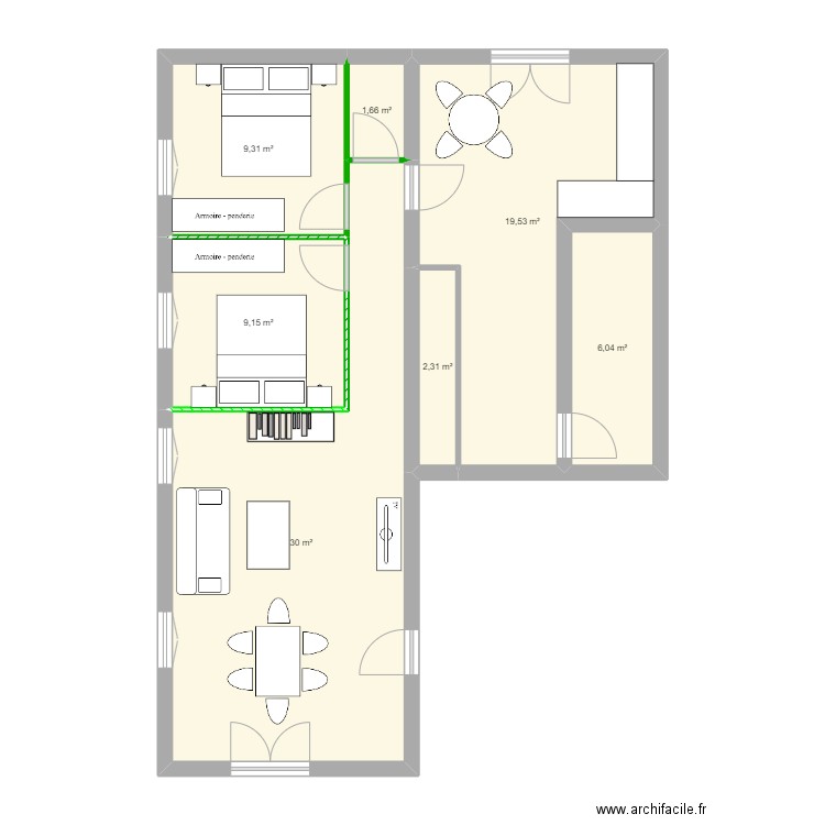 Sylvie 1. Plan de 7 pièces et 78 m2