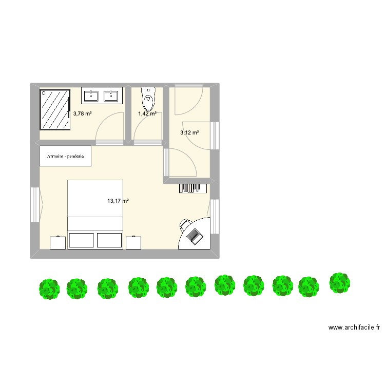 Extension Grangette V1. Plan de 4 pièces et 21 m2