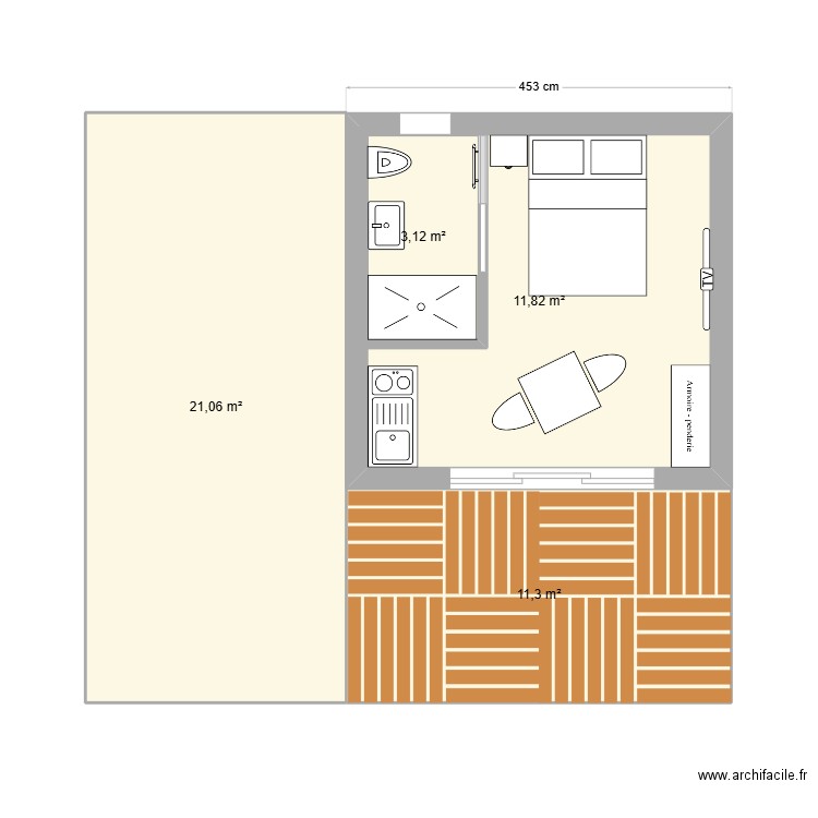 Plan option carré. Plan de 4 pièces et 51 m2