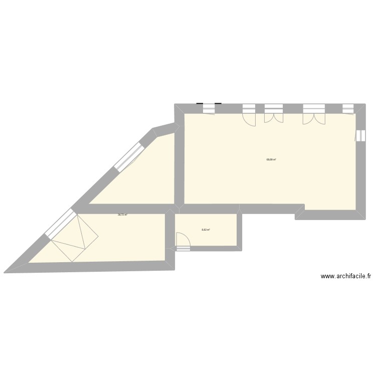 Maison Creully existant. Plan de 3 pièces et 116 m2