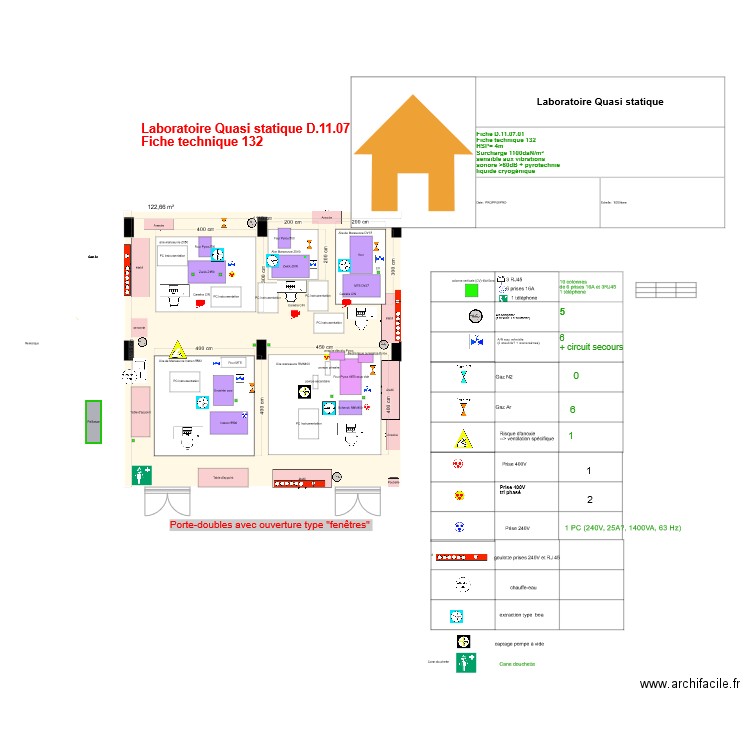 Quasi statique V1_Micro implantation tableau ecarts. Plan de 1 pièce et 123 m2