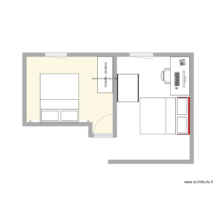 chambre d'amis V2. Plan de 1 pièce et 10 m2