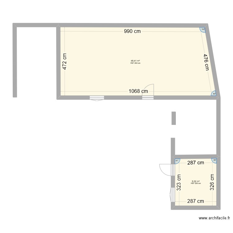 Essaie1. Plan de 2 pièces et 58 m2