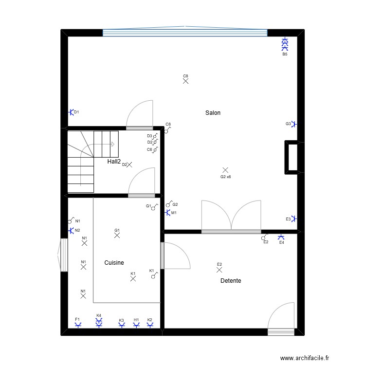 ETAGE 1. Plan de 5 pièces et 61 m2