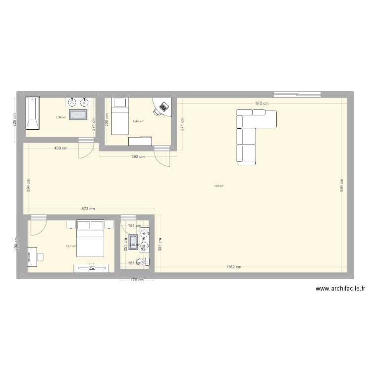 nouveau paln MOETC. Plan de 5 pièces et 140 m2