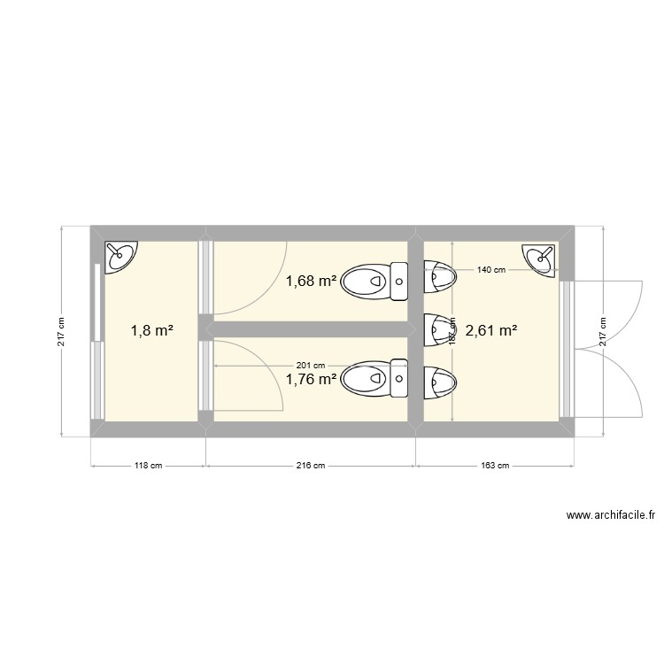 wc ext. Plan de 4 pièces et 8 m2