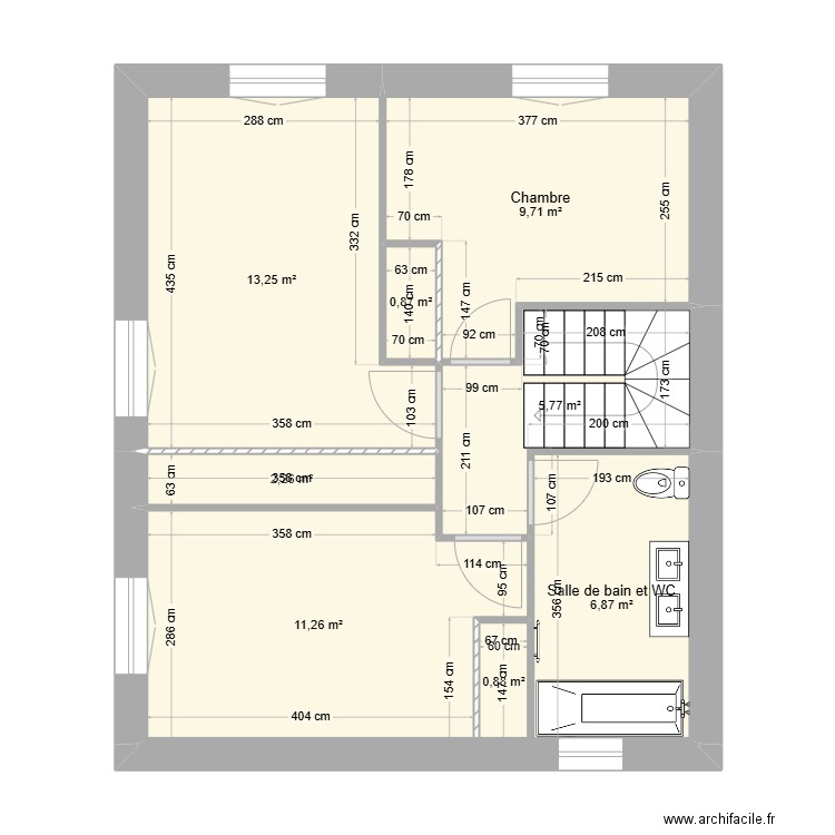 Projet 2024 étage. Plan de 6 pièces et 52 m2