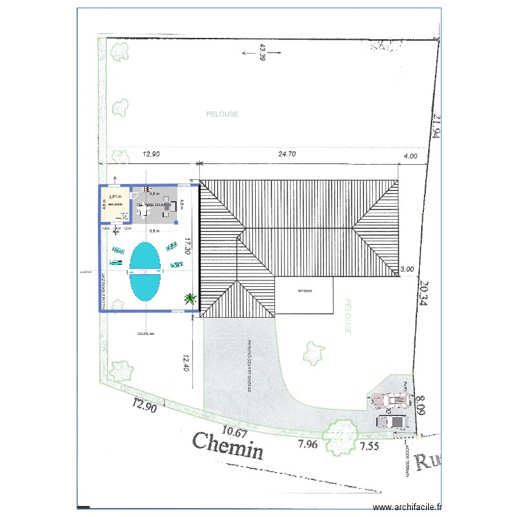 PLAN DE MASSE NOUVELLE CONSTRUCTION. Plan de 1 pièce et 18 m2