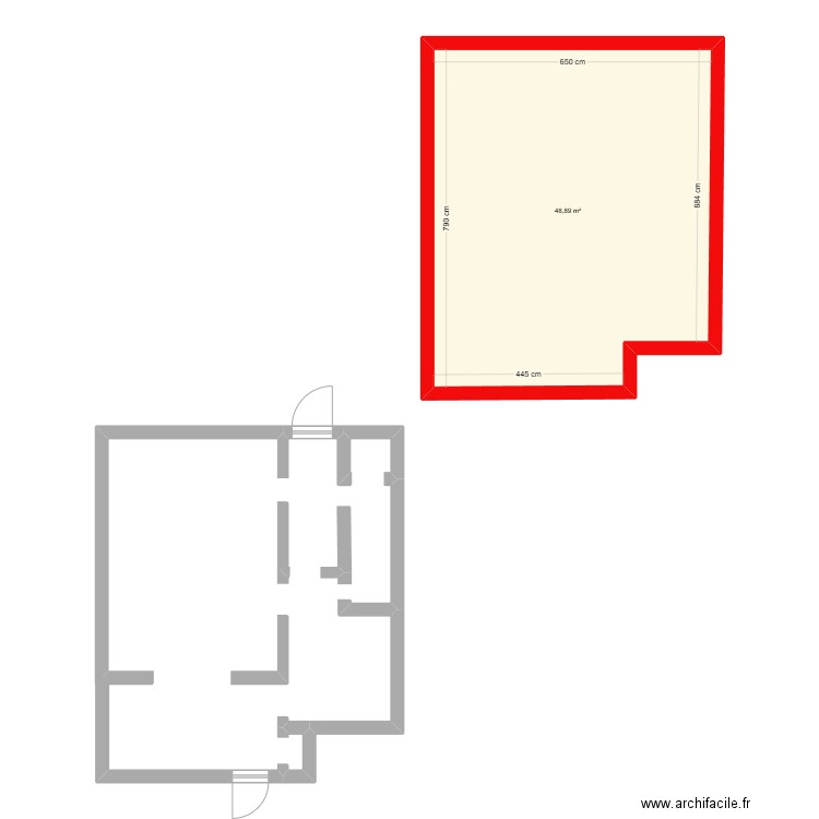 Roux. Plan de 1 pièce et 49 m2