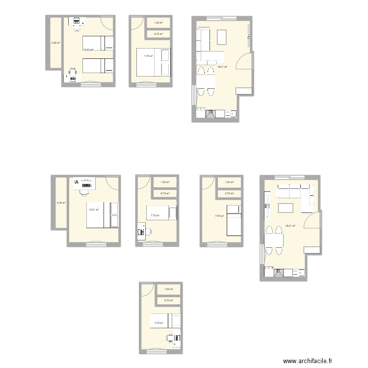 Sunset. Plan de 18 pièces et 106 m2