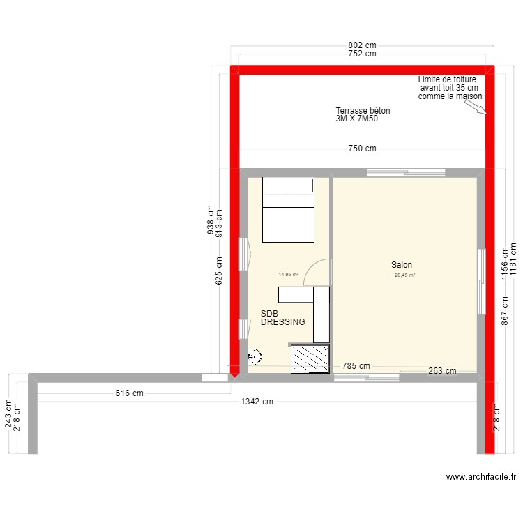 Labat . Plan de 2 pièces et 41 m2