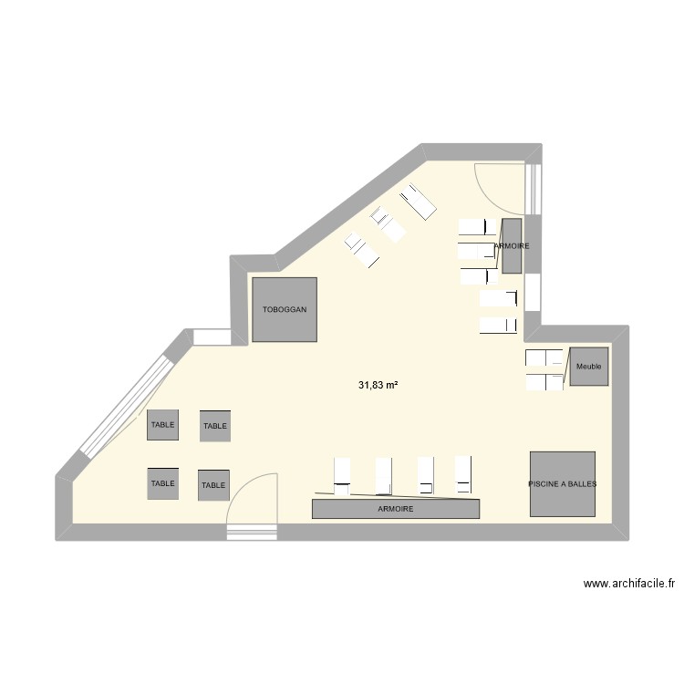 PLAN GRAND DORTOIR ATRIUM. Plan de 1 pièce et 32 m2