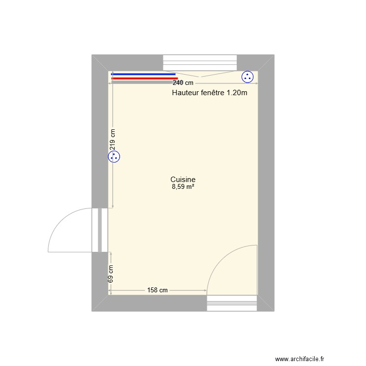 Cuisine VIVIANE. Plan de 1 pièce et 9 m2