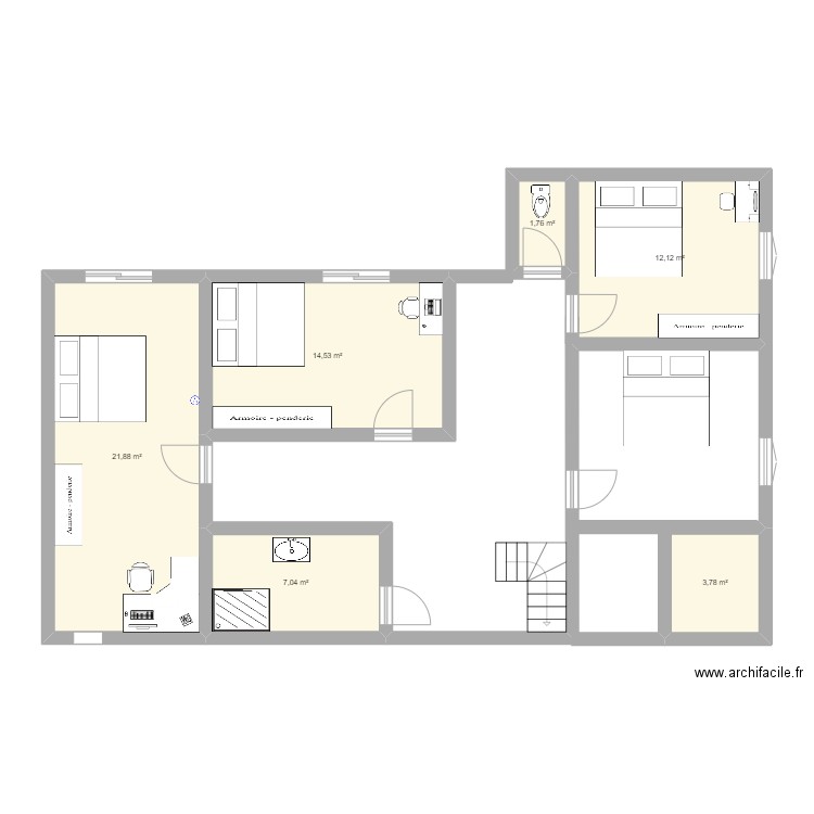 PLANS 1 ETAGE. Plan de 6 pièces et 61 m2