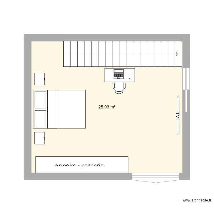 chambre d'amis. Plan de 1 pièce et 26 m2