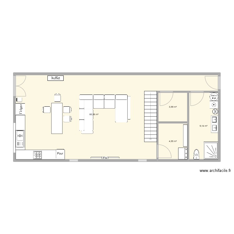 mez. Plan de 4 pièces et 78 m2