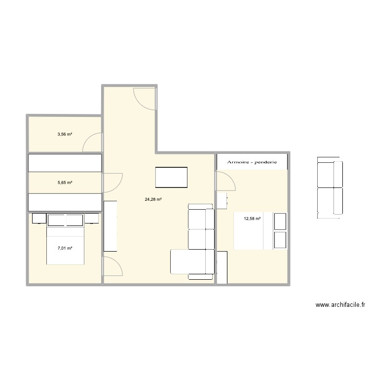 charcot. Plan de 5 pièces et 53 m2