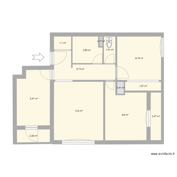 Apt Céline. Plan de 13 pièces et 60 m2