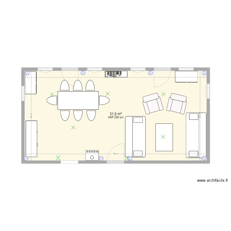 La Forclaz salon chambre rez yc elect et mobiliier. Plan de 1 pièce et 32 m2