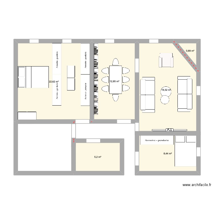 folklo. Plan de 6 pièces et 69 m2