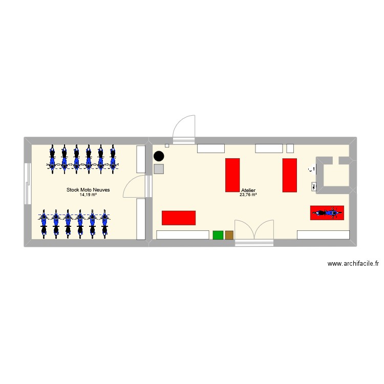 Ateliers U61. Plan de 2 pièces et 38 m2