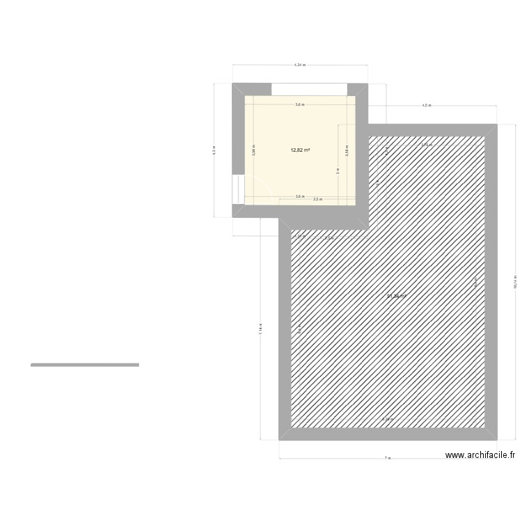 Projet avant extension EL. Plan de 2 pièces et 64 m2