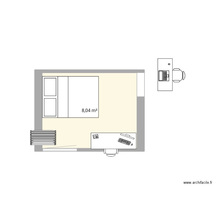 Chambre. Plan de 1 pièce et 8 m2