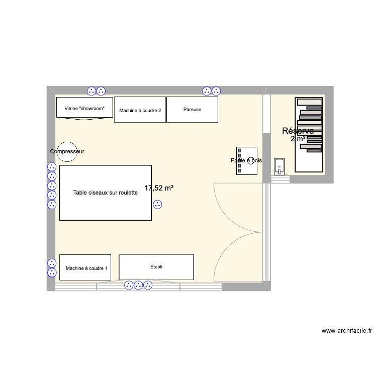 atelier. Plan de 2 pièces et 20 m2