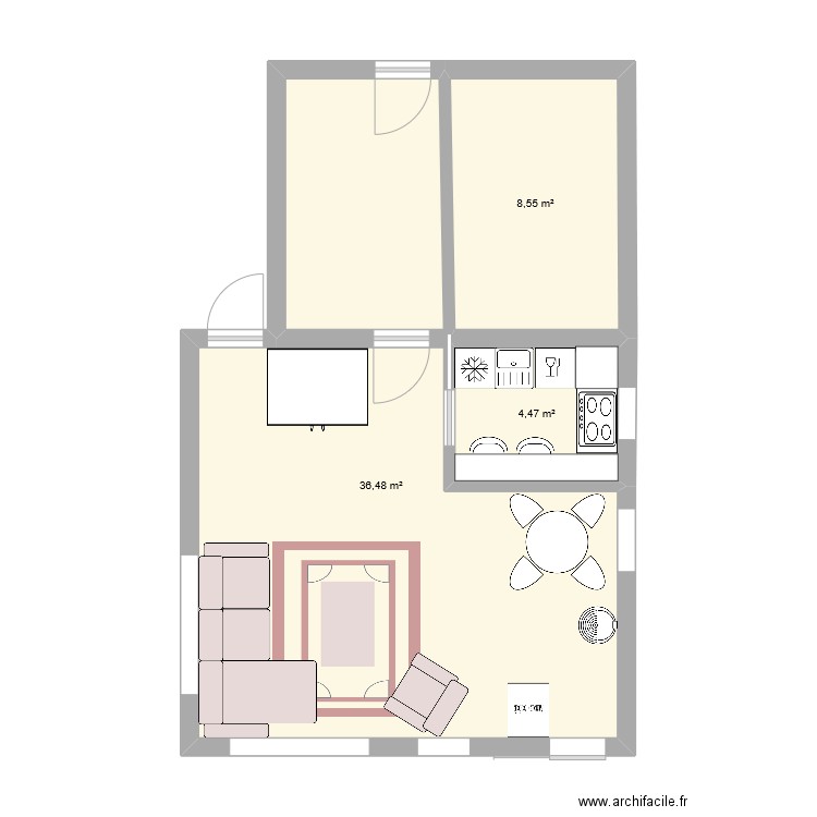 séjour. Plan de 3 pièces et 50 m2