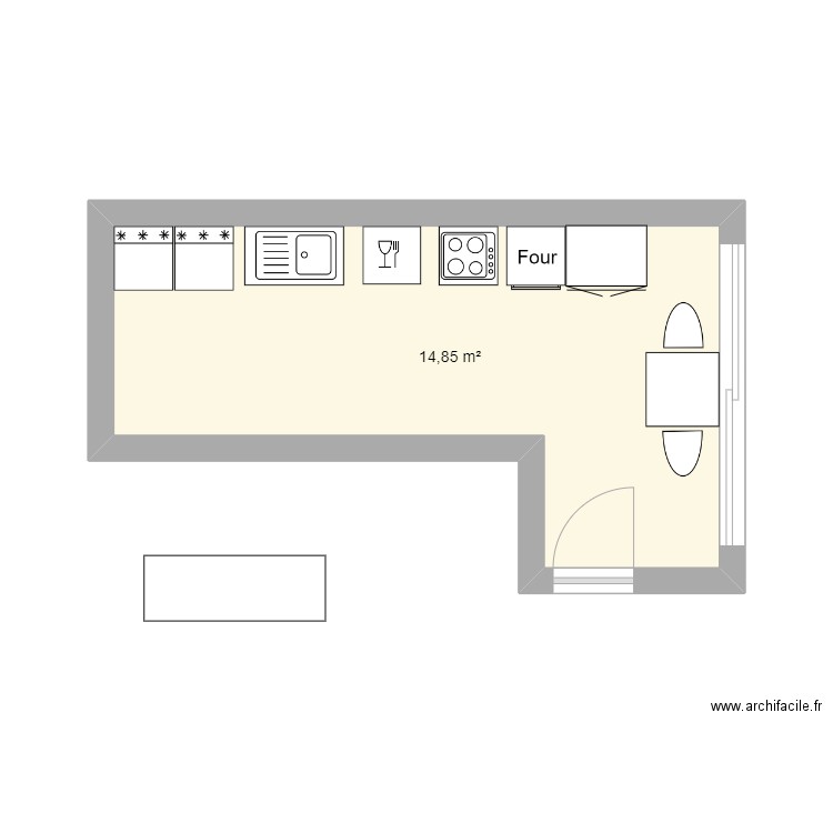 cuisine. Plan de 1 pièce et 15 m2