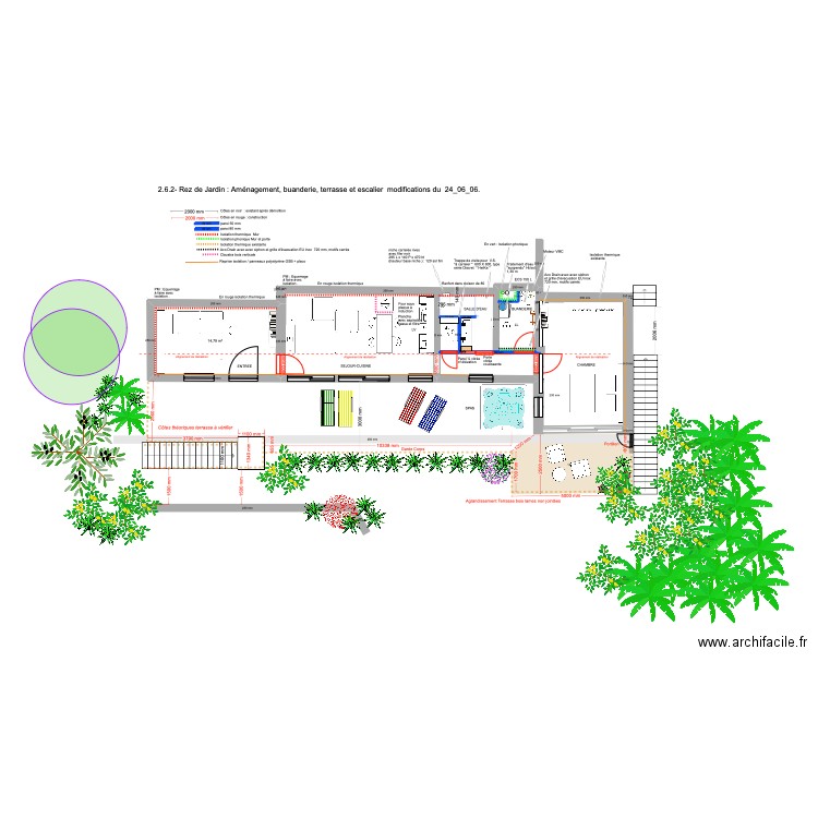 2.6.2 Rez de Jardin : Aménagement. - modifications du 2024/06/06. Plan de 1 pièce et 15 m2