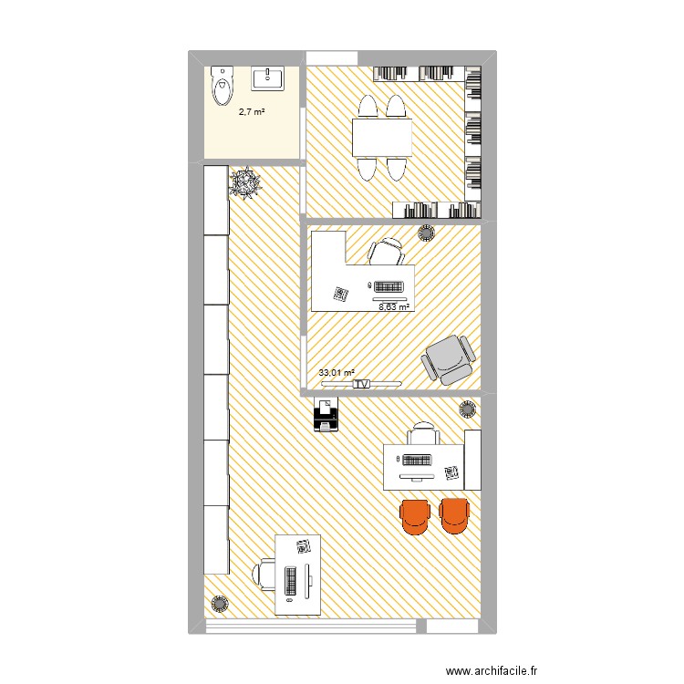 future bureau . Plan de 3 pièces et 44 m2