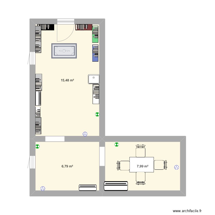 Bibliothèque, travail de Jérôme. Plan de 3 pièces et 30 m2