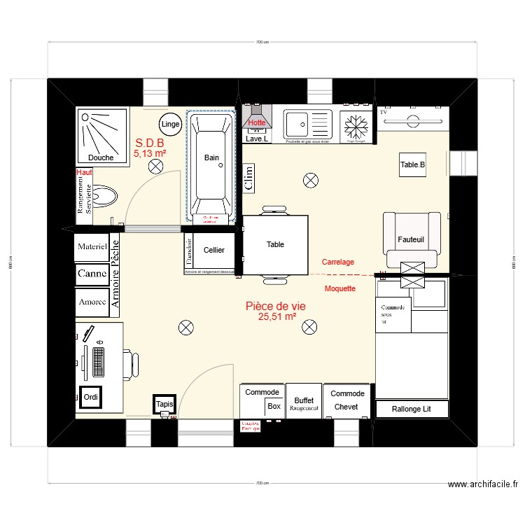 Maison Améliorer Copie 3. Plan de 2 pièces et 31 m2