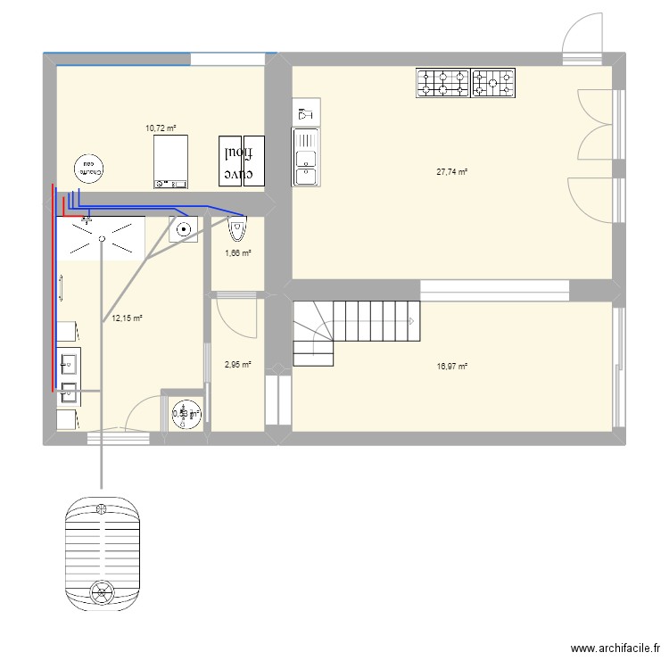 louise romain. Plan de 7 pièces et 73 m2